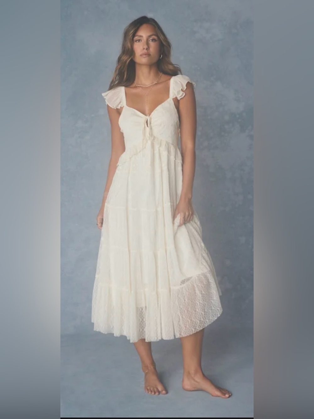Lulus Meli Cream Mixed Media Tiered Midi Dress White - Size L